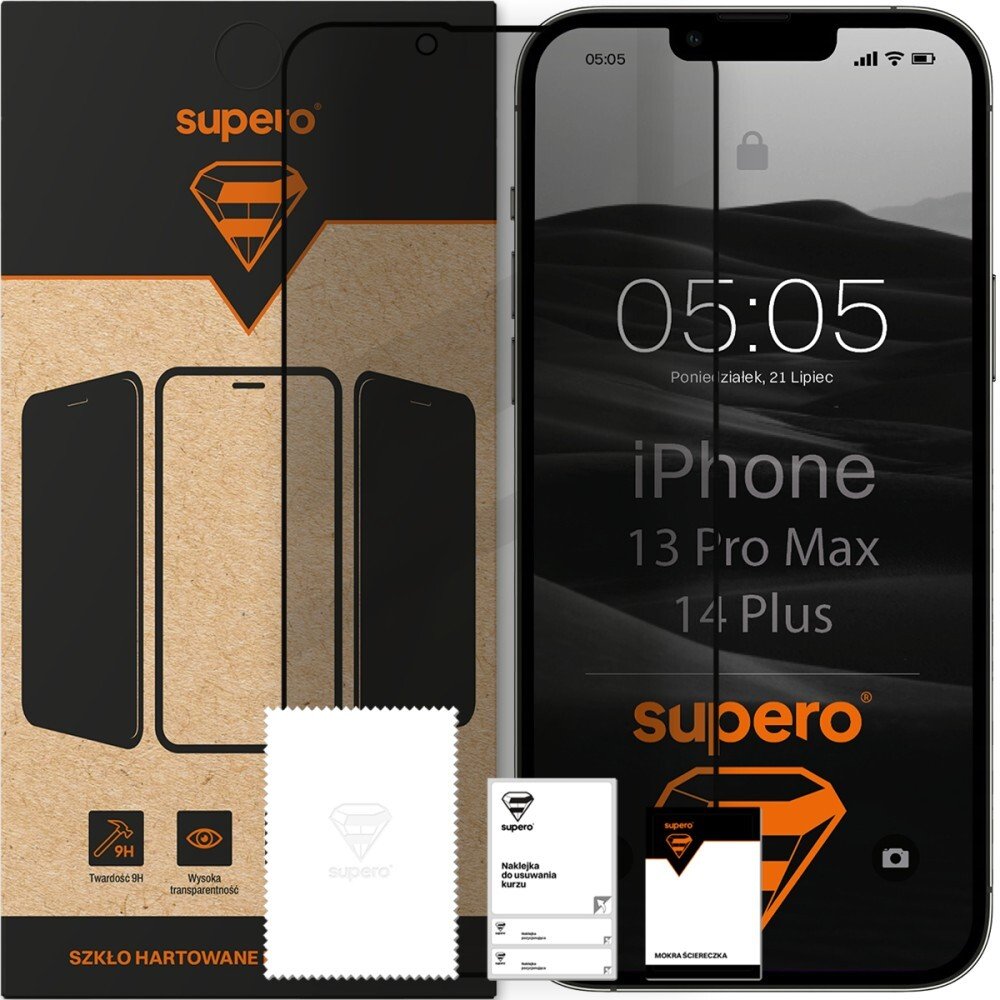 SUPERO Szkło hartowane do iPhone 13 Pro Max / 14 Plus, prywatności z czarną ramką