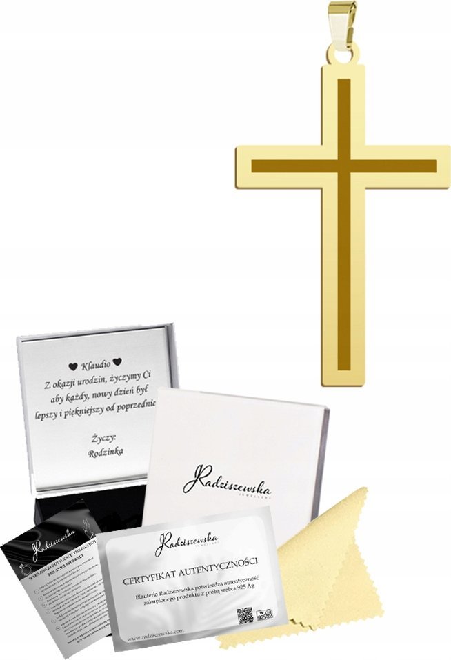 Radziszewska Jewellery Złoty Medalik z Krzyżykiem Srebro 925 Prezent Komunia ŻYCZENIA GRATIS