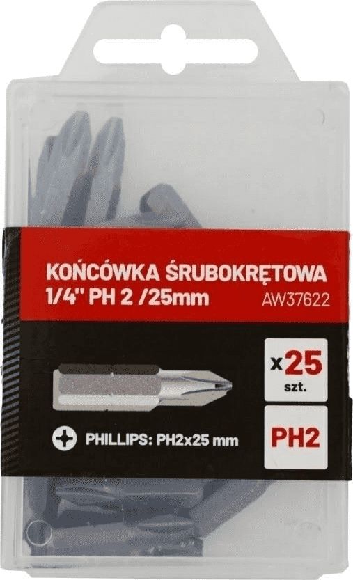 AWTools końcówka śrubokrętowa 1/4" PH 2 25mm 25 sztuk (AW37622)