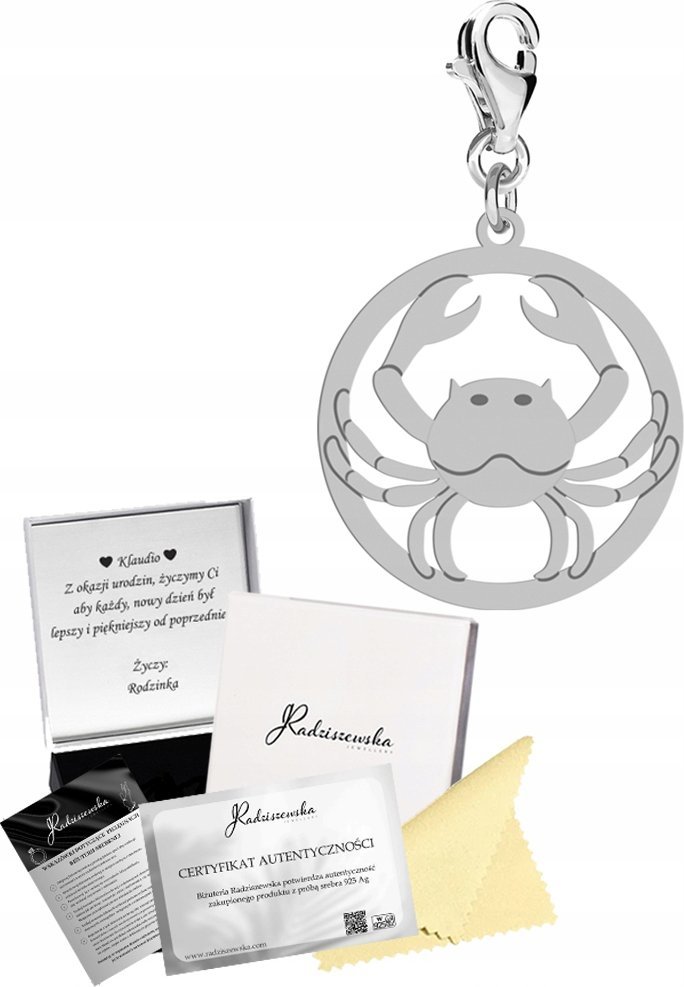 Radziszewska Jewellery Charms Srebrny Znak Zodiaku Rak 925 Prezent Kobieta DEDYKACJA GRATIS