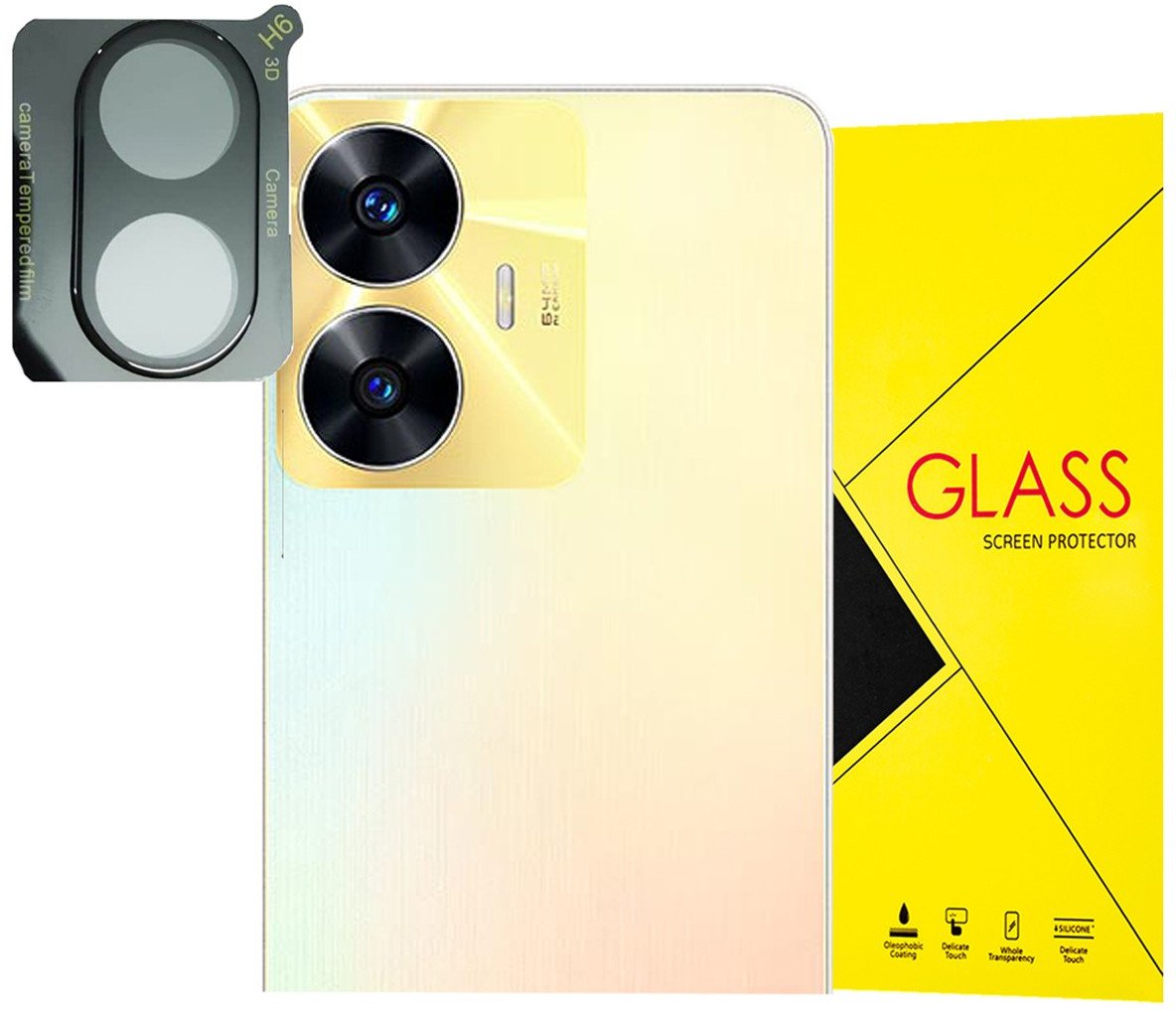 Szkło hartowane z czarną ramką do aparatu Realme C55, przezroczyste