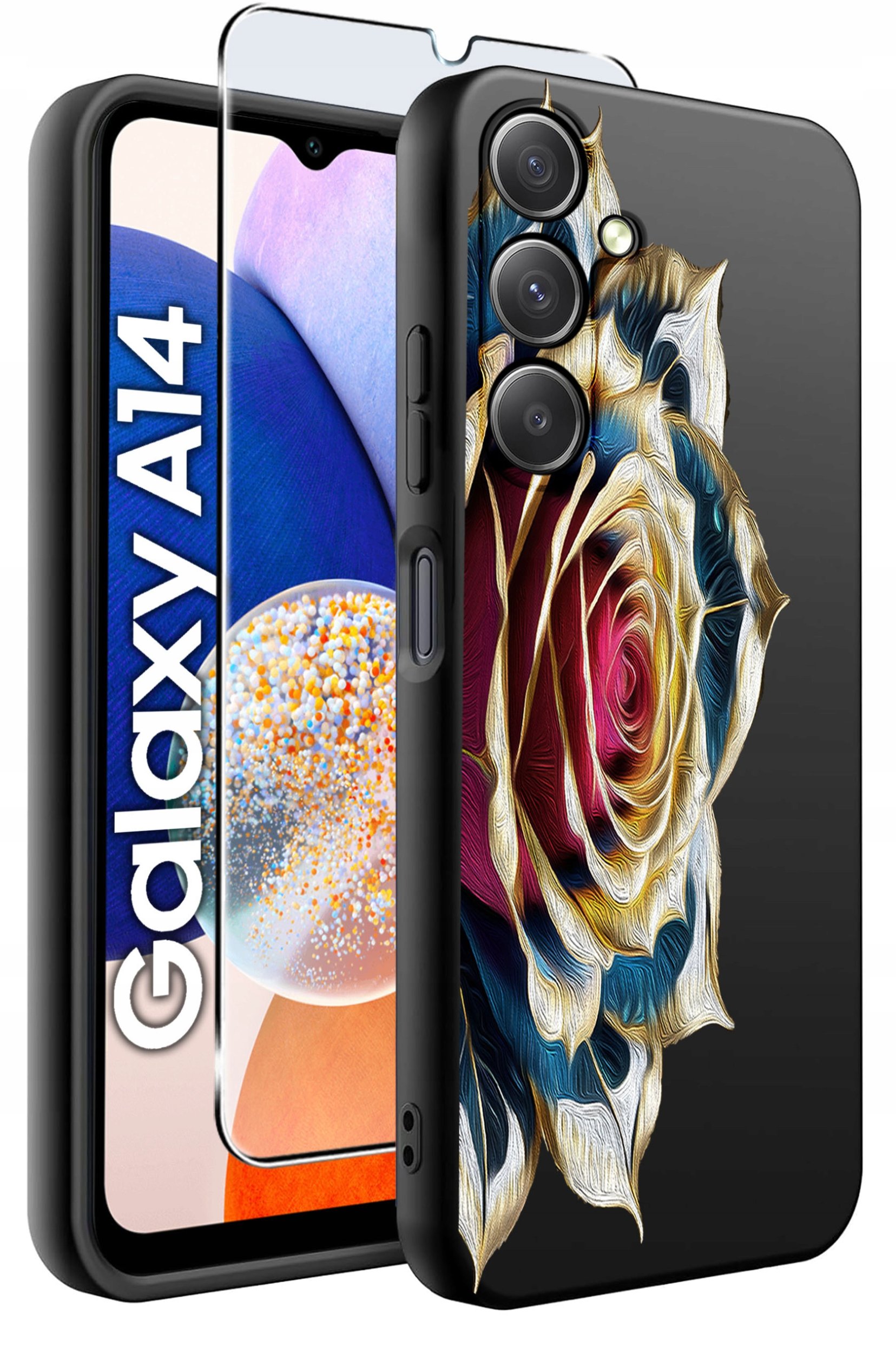 ETUI do Samsung A14 5G WZORY | SILIKONOWE MATT CASE + SZKŁO HARTOWANE 9H