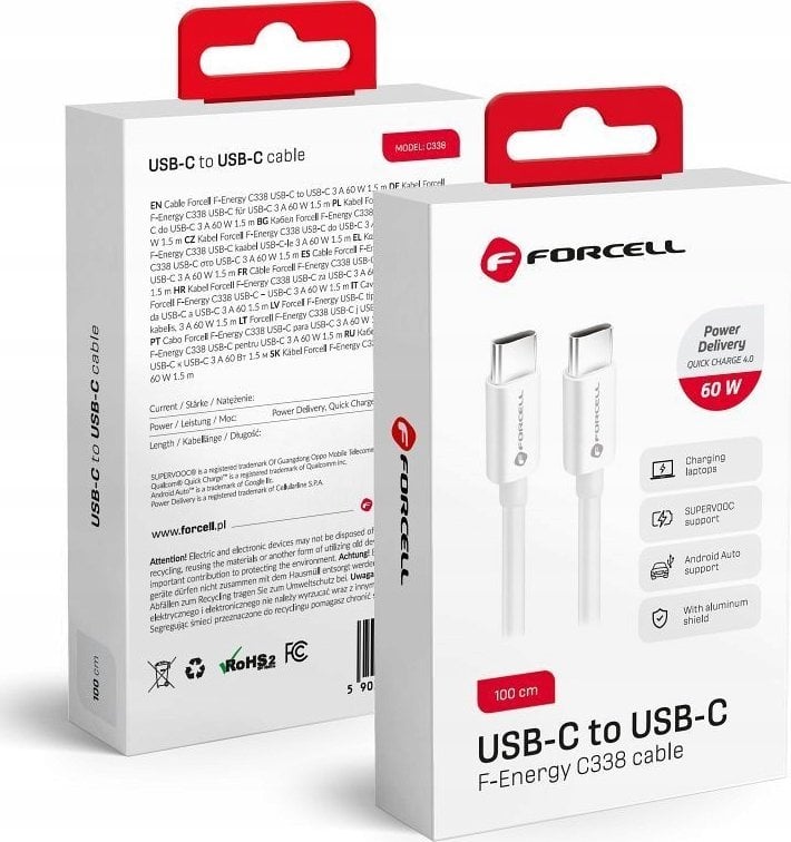 Kabel USB ForCell USB-C - USB-C 1 m Biały
