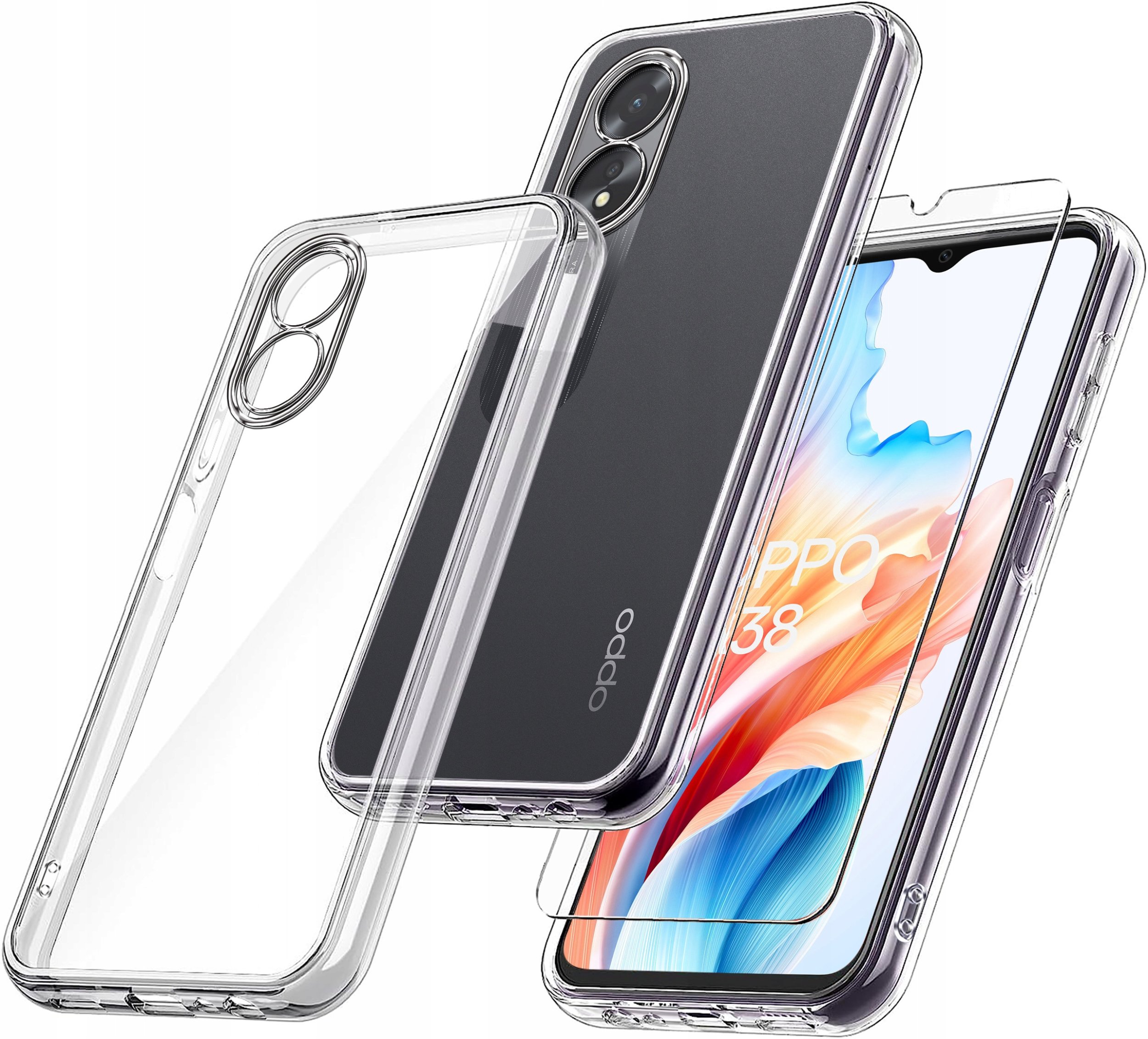 Etui do Oppo A38 4G WZMACNIANE 360 CLEAR + Szkło 9H