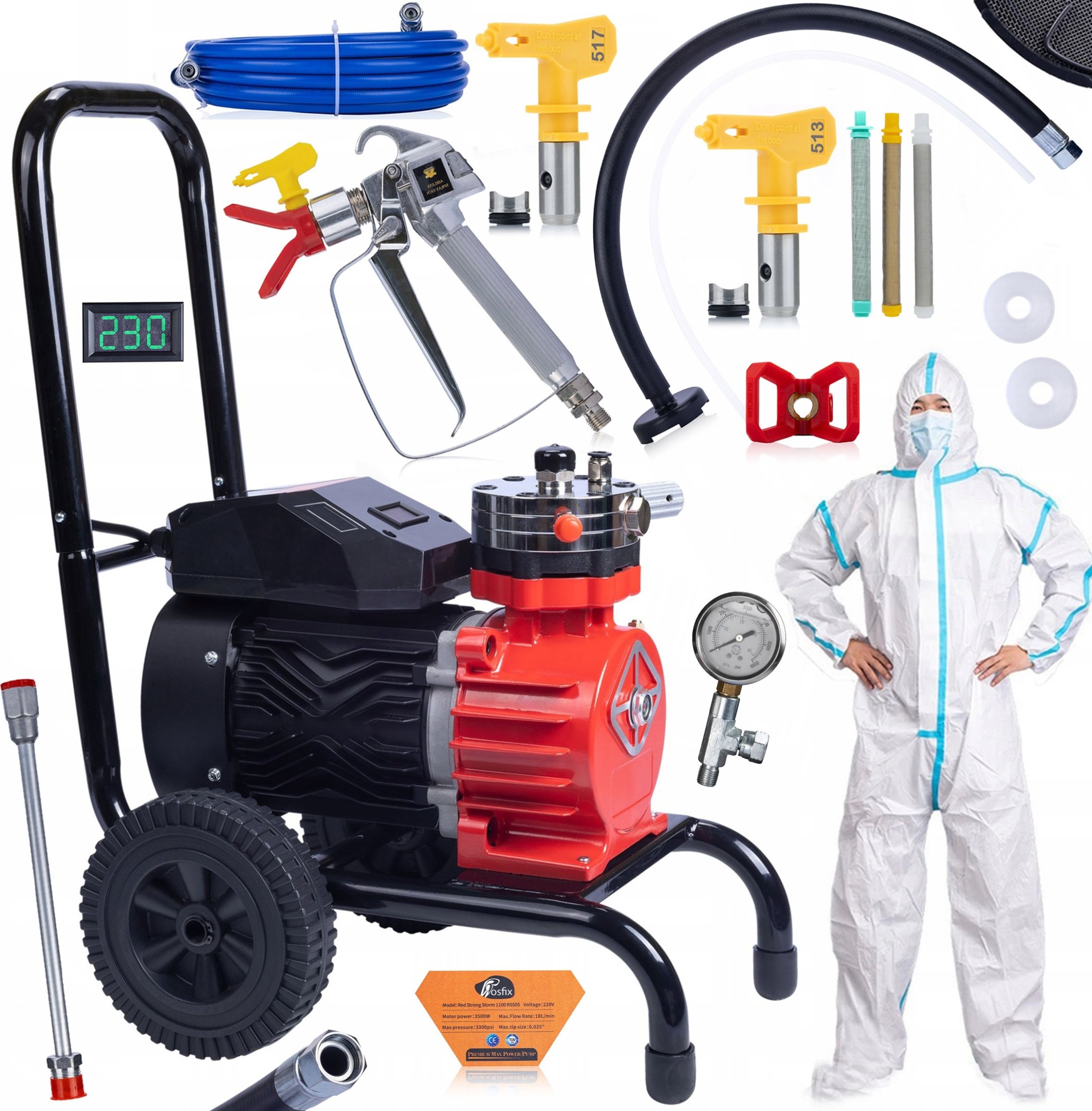 Rosfix Agregat malarski Rosfix Red Strong Storm 1100 RSS05 3500W 22MPA 18L/min + Kombinezon + 2x uszczelka + Dysza 513 + Filtry 30/60/100 mesh
