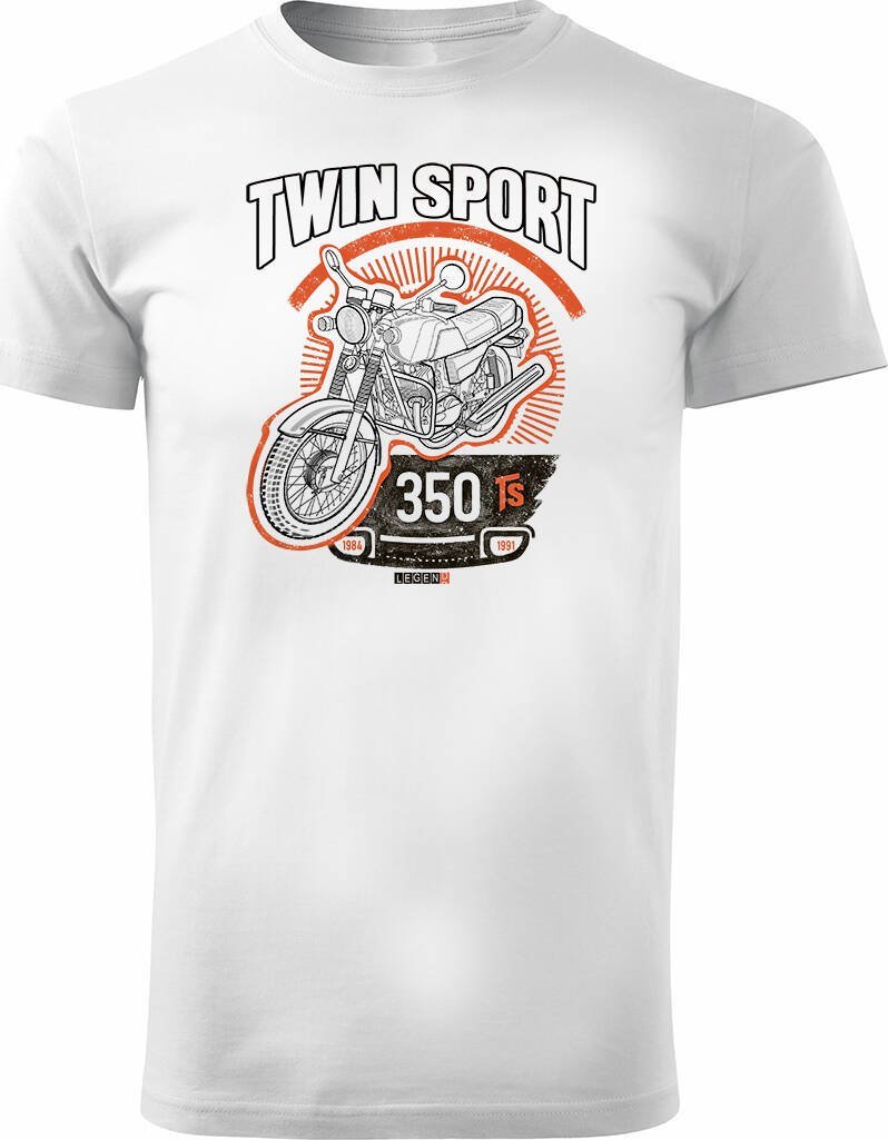 Topslang Koszulka motocyklowa z motocyklem Jawa 350 TR Jawą PRL legend męska biała REGULAR XL