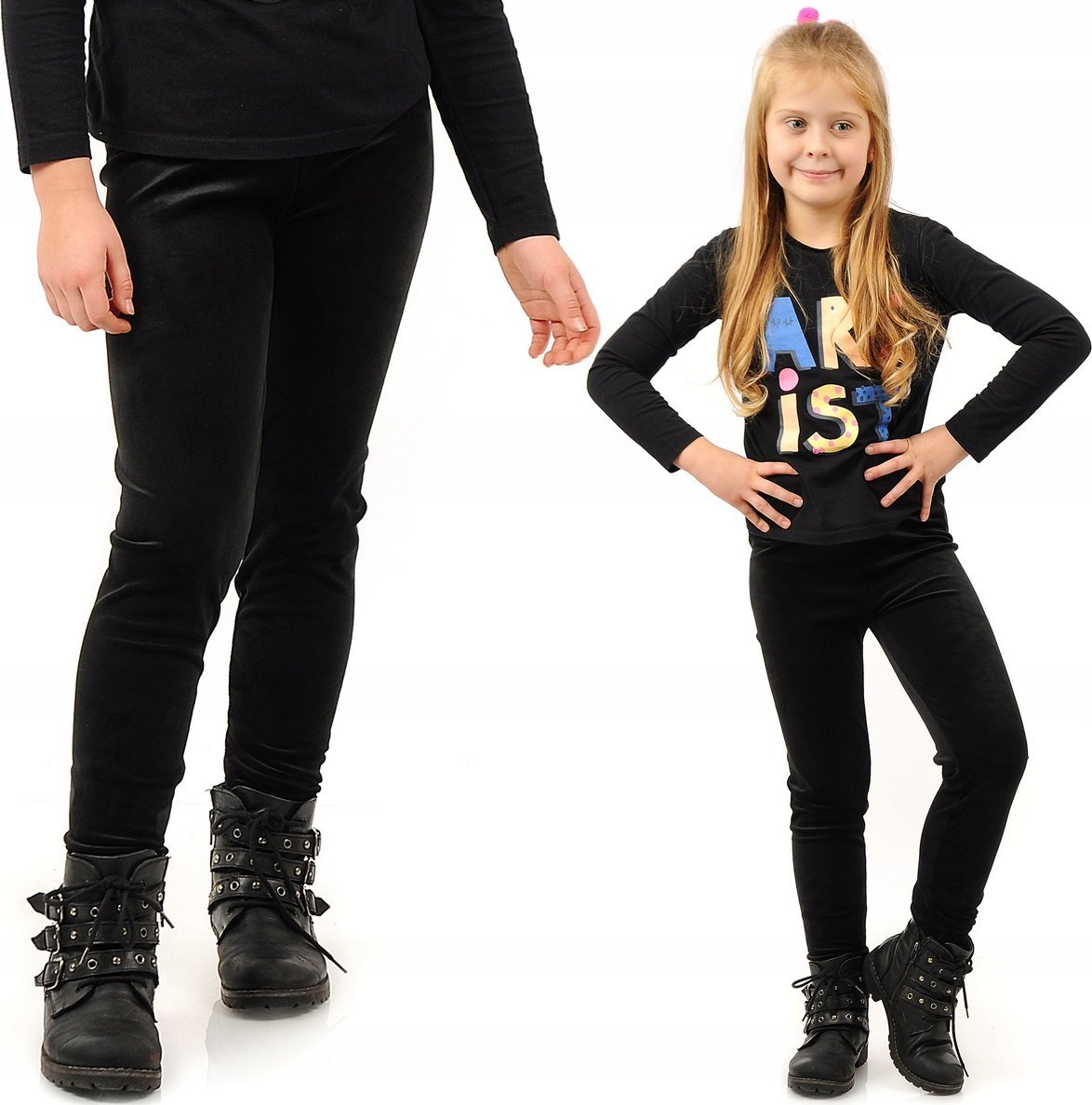 Legginsy dziewczęce Welurowe Elastyczne Spodnie Getry Welur Czarne 158