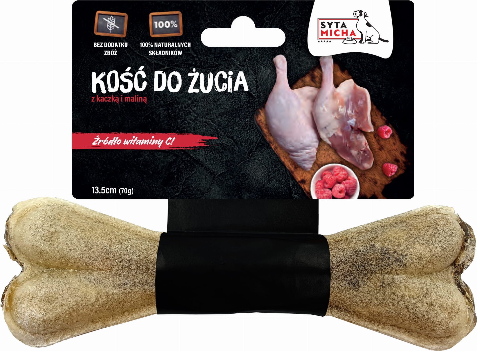 Syta Micha SYTA MICHA Kość do żucia dla psa z kaczką i malinami 13,5cm