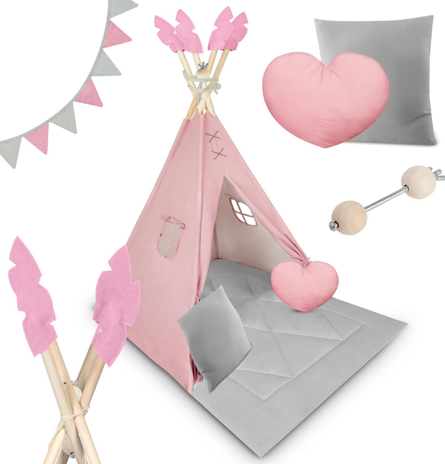 Ricokids Namiot tipi dla dzieci z matą, Nukido, 116x116x165 cm, różowy