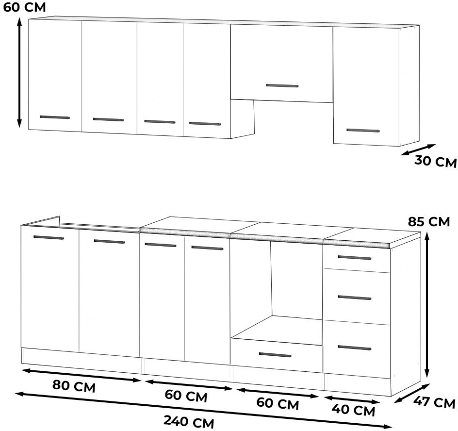 Kuchnia Mokka Plus 2.4m Modułowa Pojemna Z Blatem Duża Wotan Biała Mat
