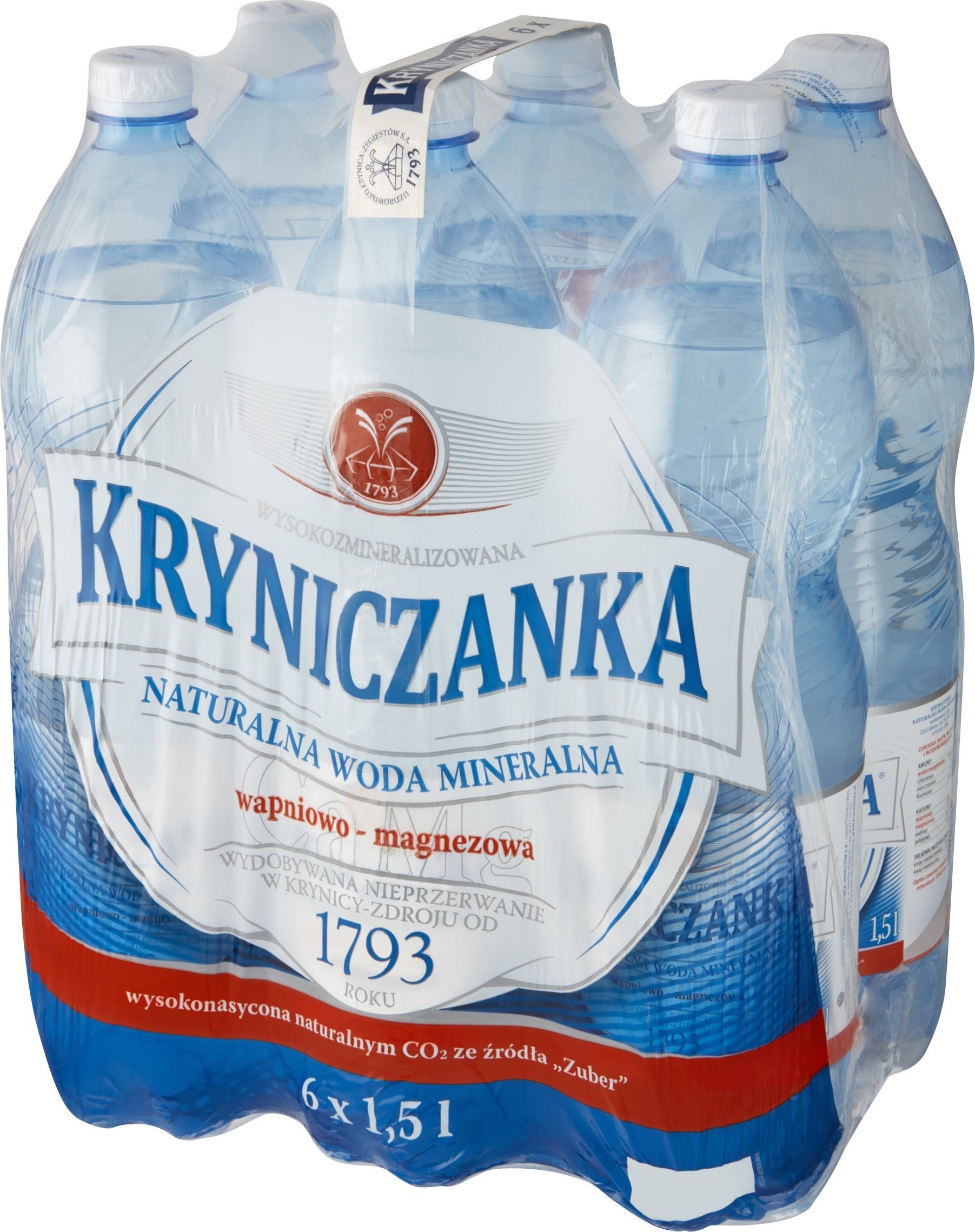 Woda Kryniczanka Naturalna woda mineralna wysokozmineralizowana wysokonasycona 1,5 l x 6 sztuk