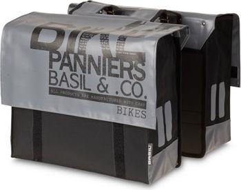 Basil Sakwa miejska podwójna TRANSPORT DOUBLE BAG 45L, mocowanie na paski, wodoodporny plandeka/poliester, szaro-czarna (BAS-17550)