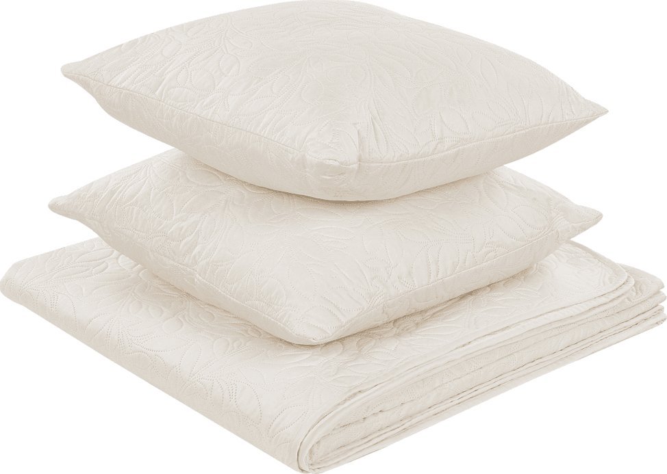 Beliani Komplet narzuta na łóżko z poduszkami tłoczona 140 x 210 cm kremowa RUDKHAN