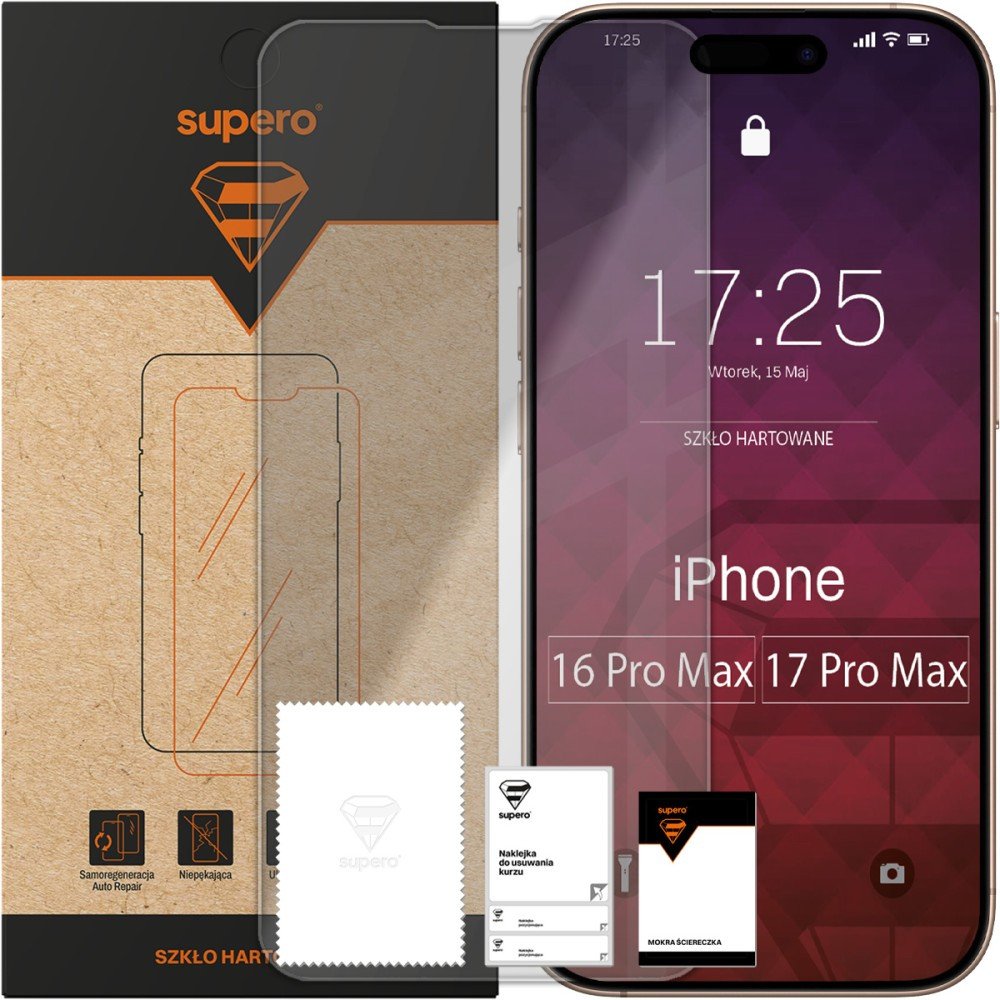 Szkło hartowane Supero do iPhone 17 Pro Max/16 Pro Max, przezroczyste