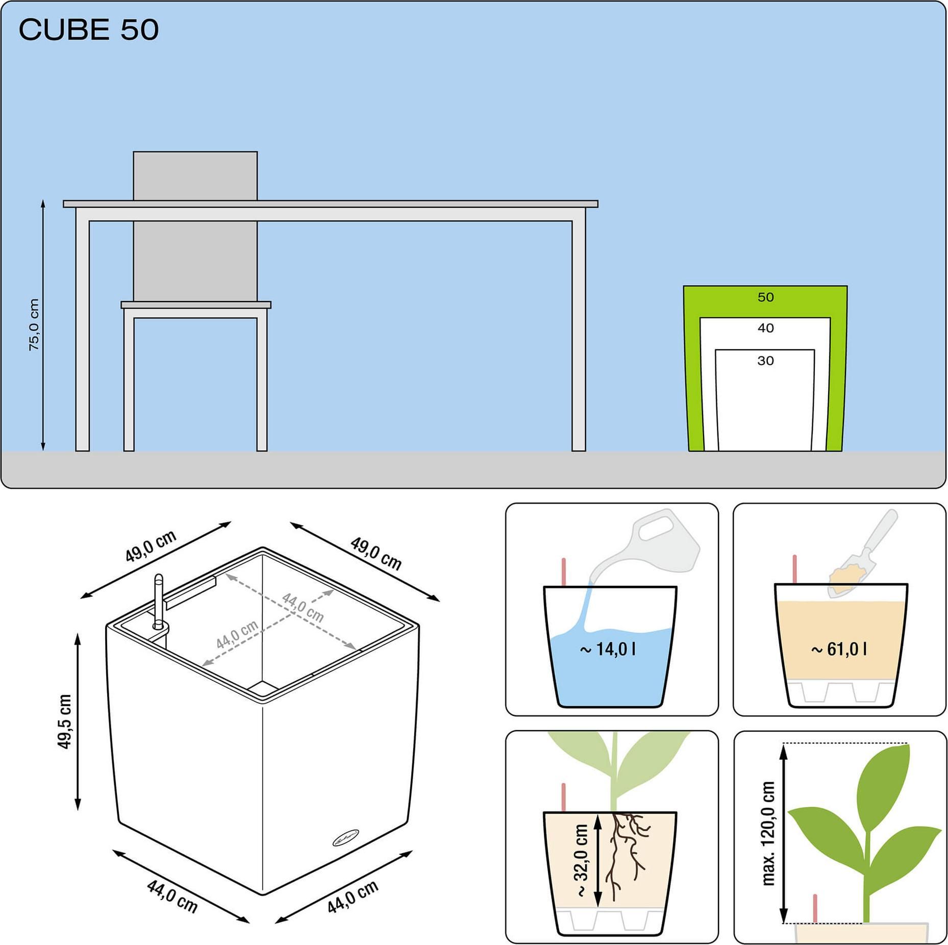 Lechuza DONICA CUBE PREMIUM 50 TAUPE