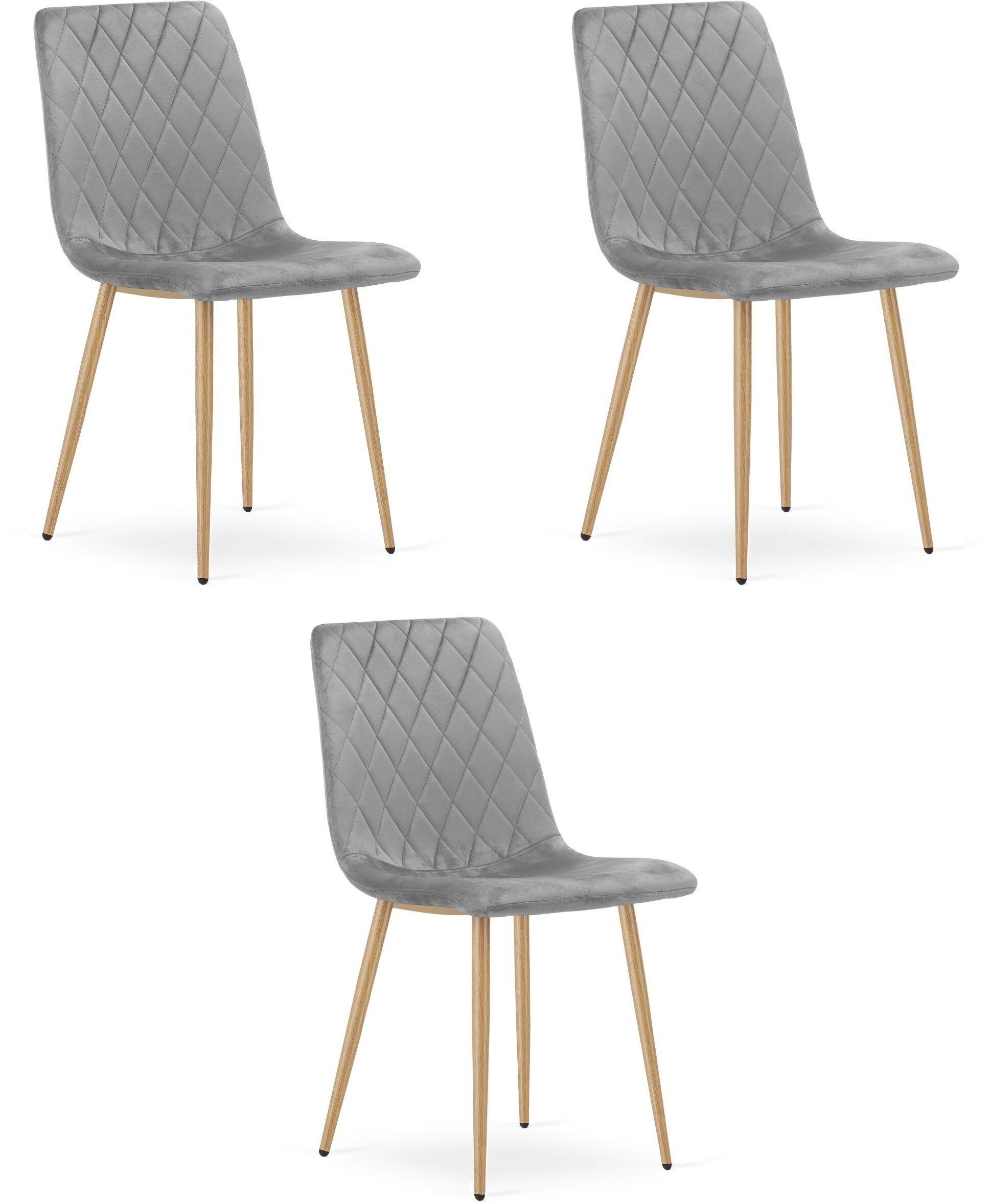 Krzesło tapicerowane szare welurowe TURIN do kuchni i jadalni x3