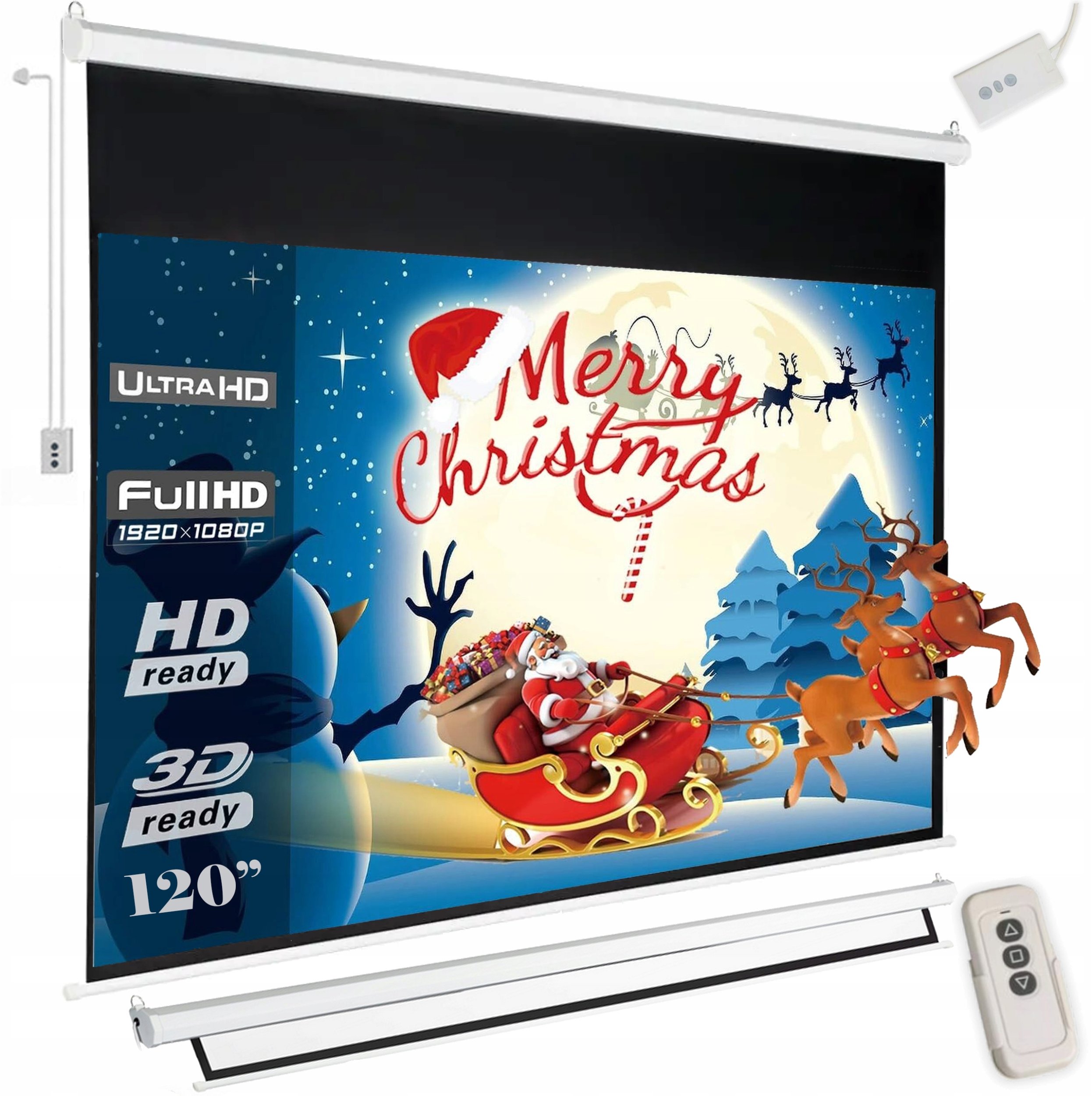 EKRAN PROJEKCYJNY ŚCIENNY ELEKTRYCZNY 265x179 CM 125" DUŻY FULL HD + PILOT