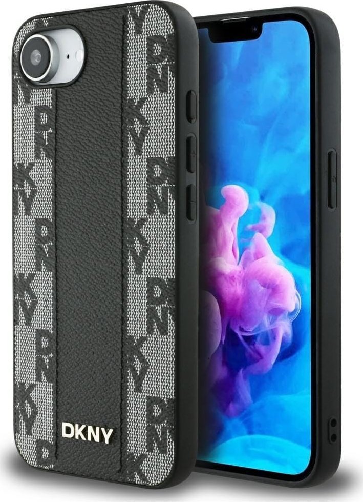 Etui DKNY Leather Checkered Mono Pattern MagSafe do iPhone 16e czarny