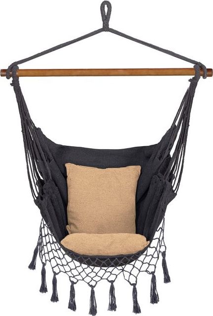 Springos Hamak brazylijski z poduszkami 130x100cm fotel wiszący szaro-beżowy uniwersalny