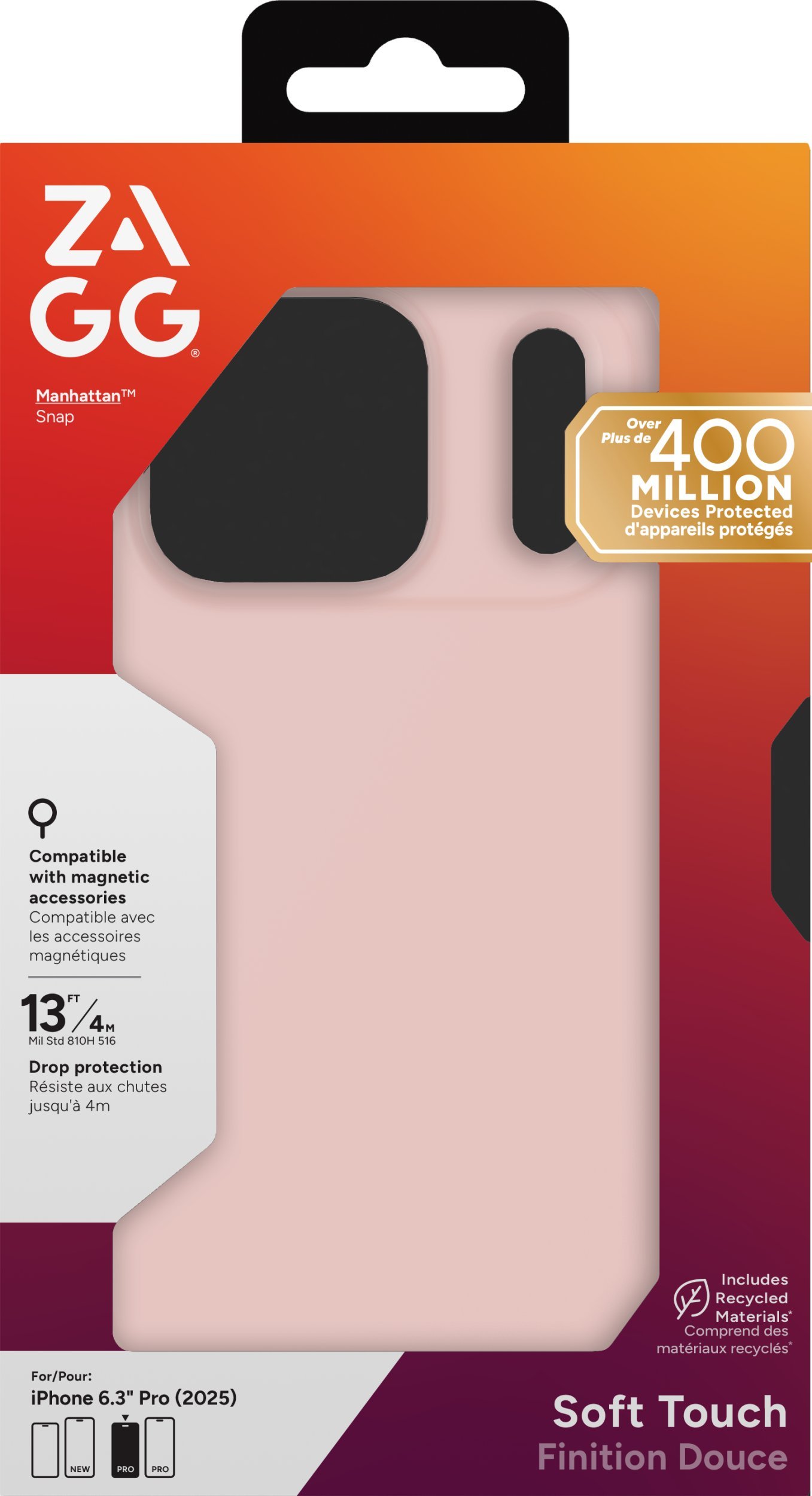 ZAGG Manhattan Snap - etui do iPhone 17 Pro kompatybilne z MagSafe (pink blush)