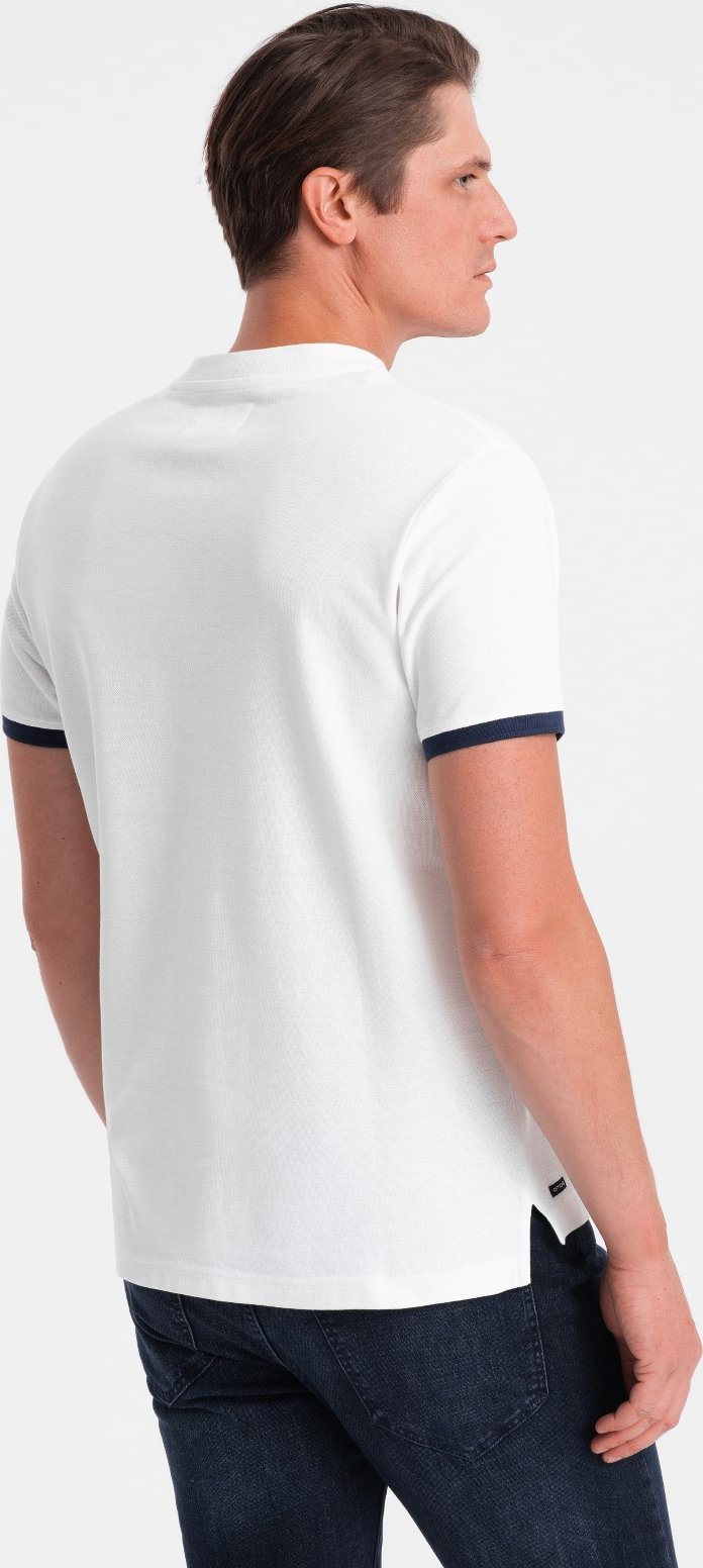 Ombre Koszulka męska polo bez kołnierzyka - biała V1 OM-TSCT-0156 S