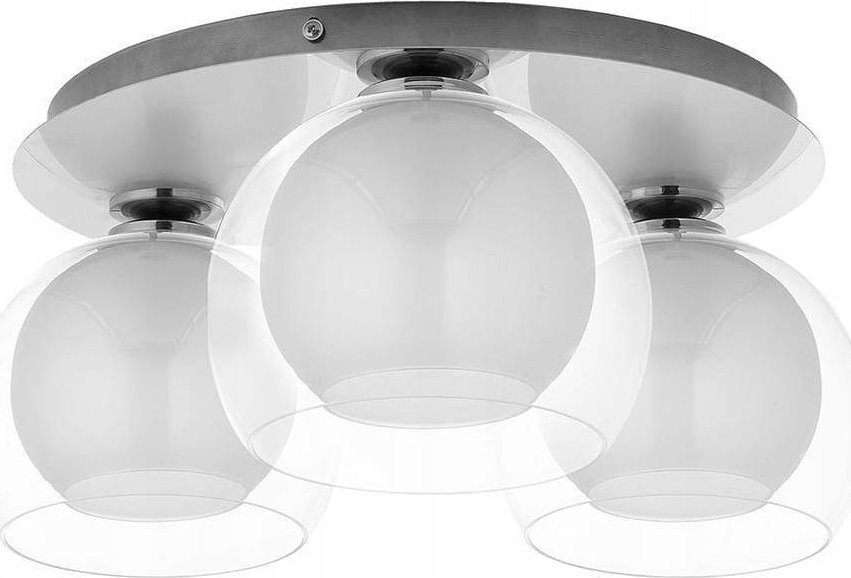 Lampa sufitowa srebrna 22x52cm 3 biało-transparentne szklane klosze Venezia