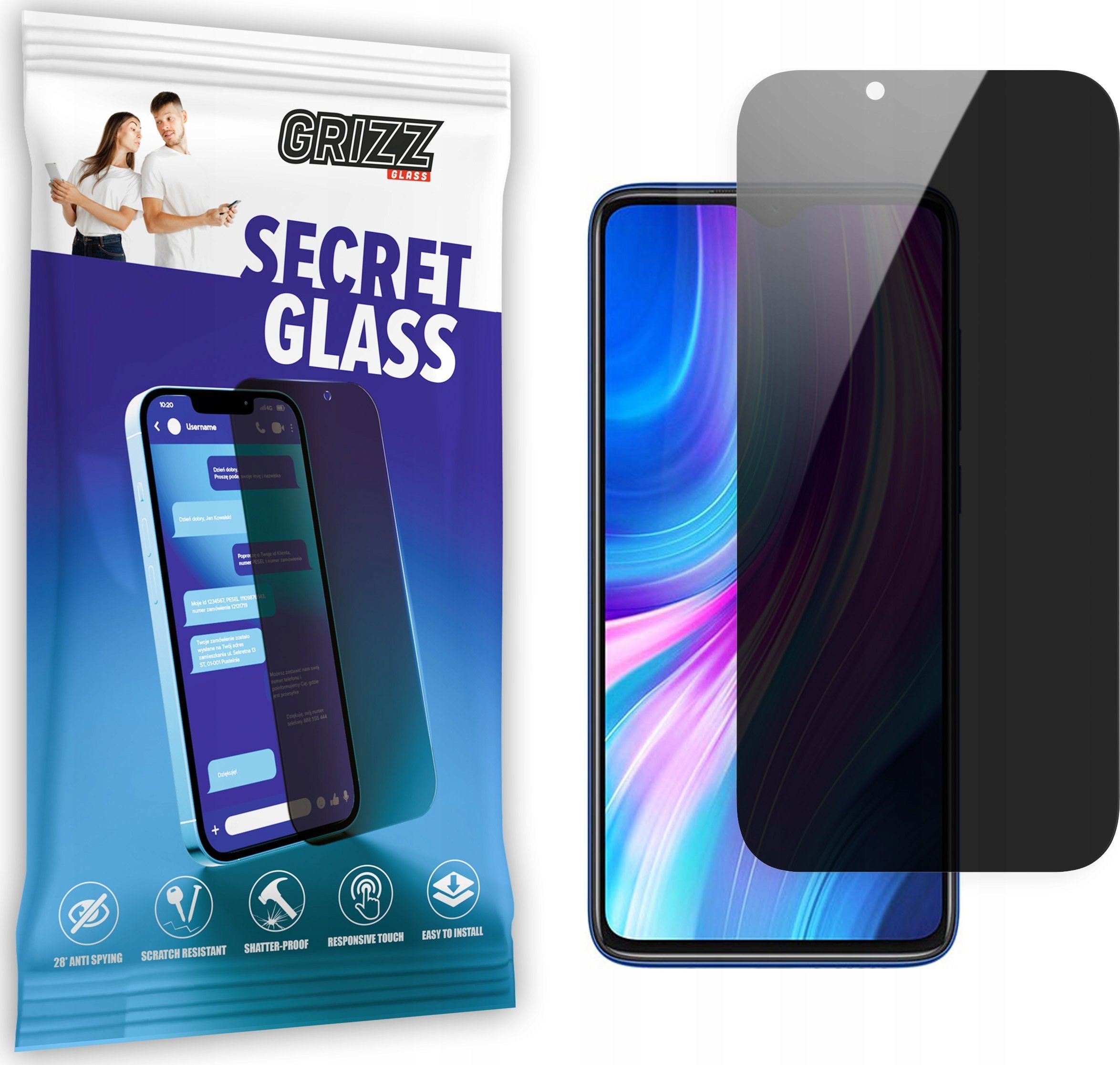 GrizzGlass Szkło prywatyzujące GrizzGlass SecretGlass Xiaomi Redmi Note 8 Pro