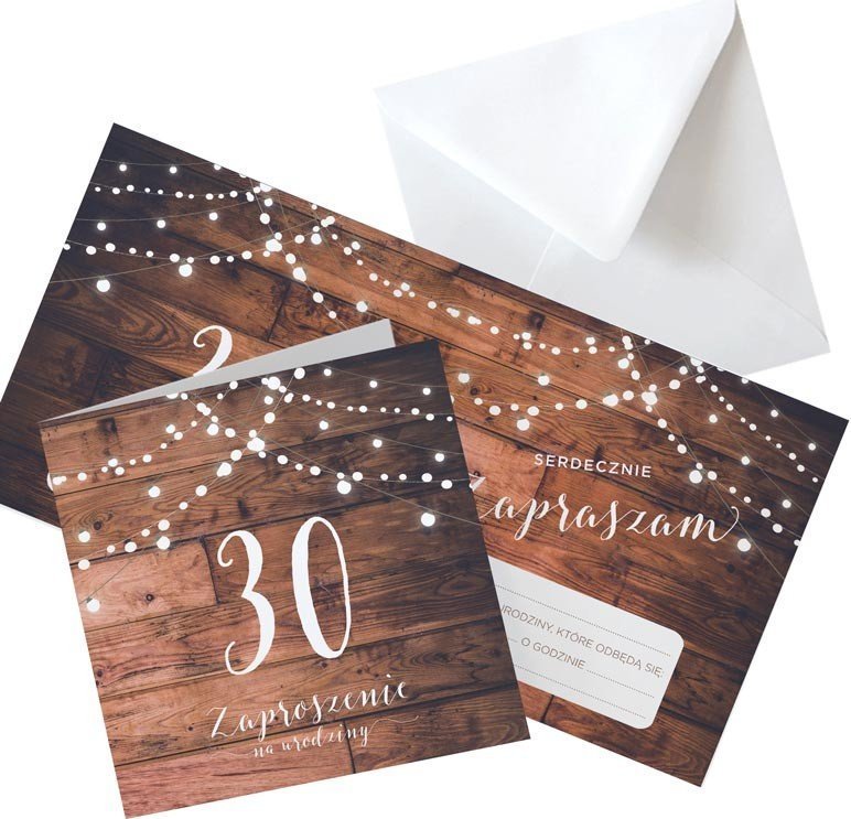 ZAPROSZENIA na 30 urodziny Rustic rustykalne 10szt (+koperty)