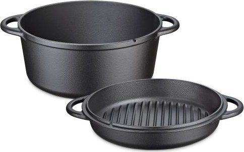 Kuchenprofi Garnek z pokrywą/patelnią grillową, żeliwo, 5,0 l, śred. 26 cm / Kuchenprofi
