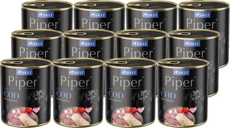 Mokra Karma dla psa Piper Animals z dorszem i pomidorem zestaw 12 x 800 g