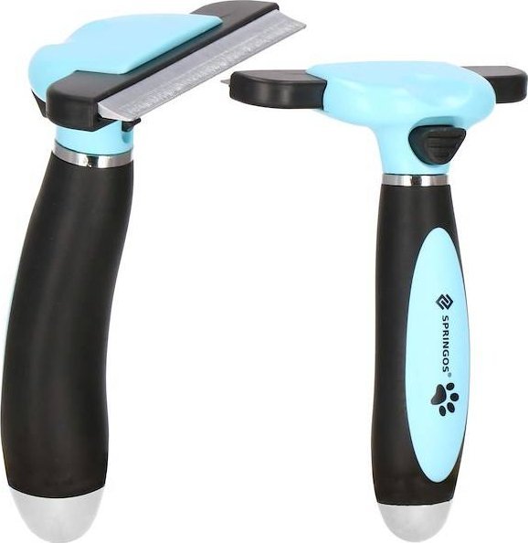 Springos Szczotka do czyszczenia z sierści szczotka samoczyszczące ostrze 10 cm niebiesko-czarna UNIWERSALNY