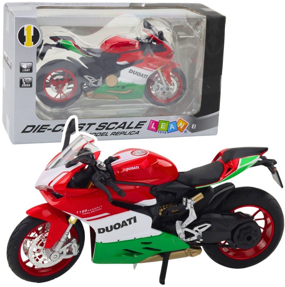 Motocykl Sportowy Metalowy Czerwono Zielony Światła Dźwięki 1:12