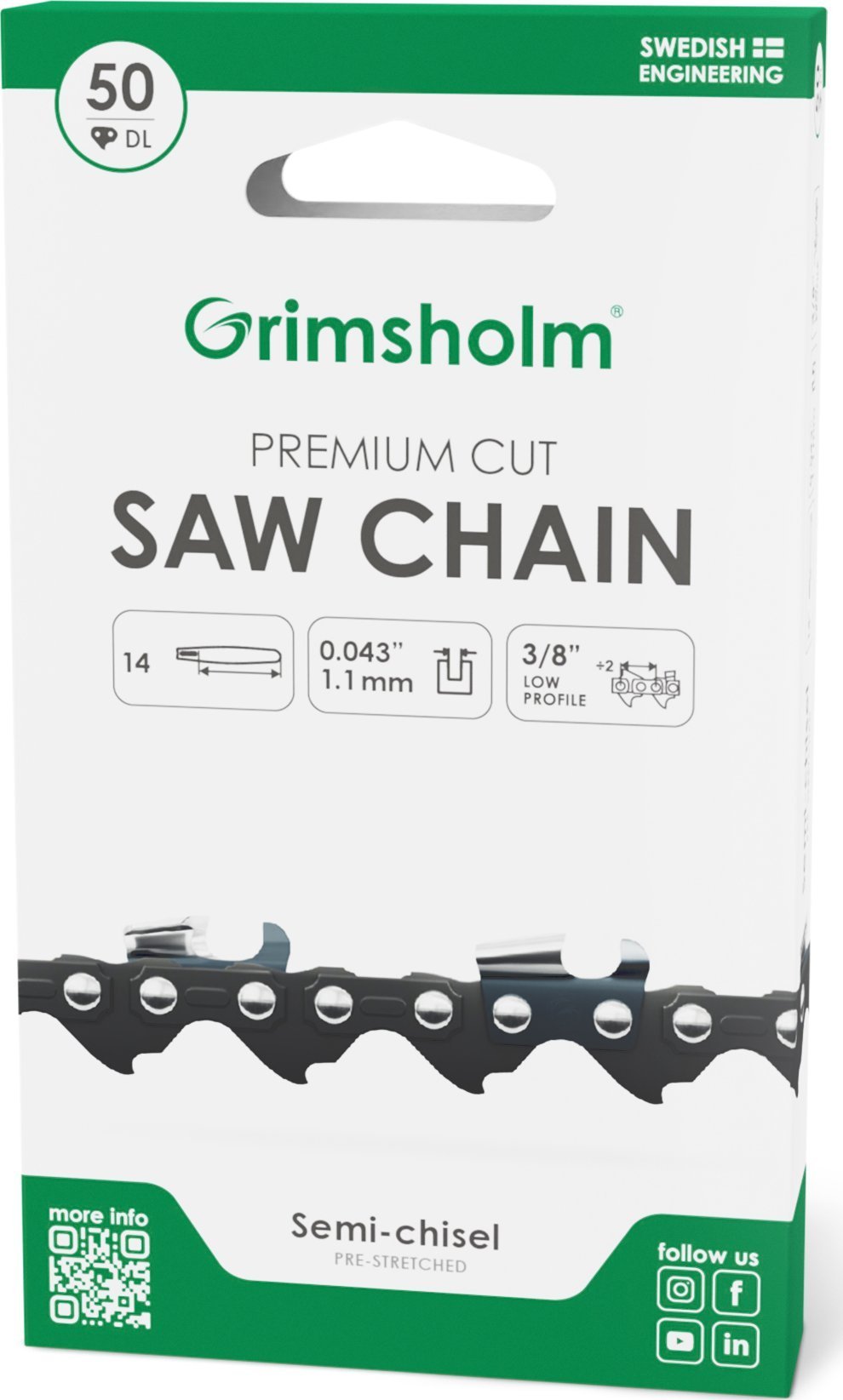SAW CHAIN PREMIUM 50 DL 3/8 .043/1.1MM