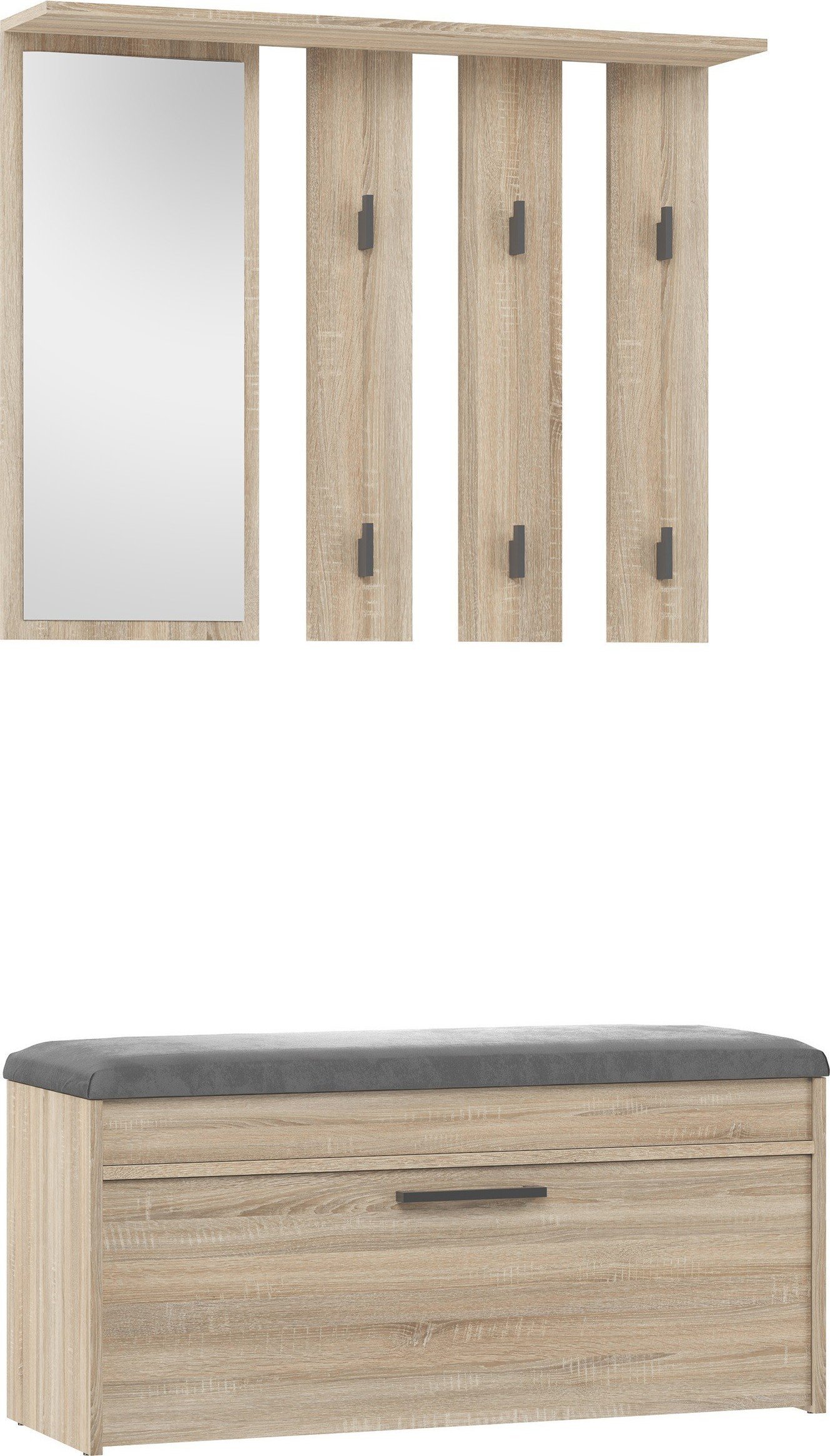 Topeshop GARDEROBA WIESZAK LUSTRO SZAFKA NA BUTY PARMA DĄB SONOMA