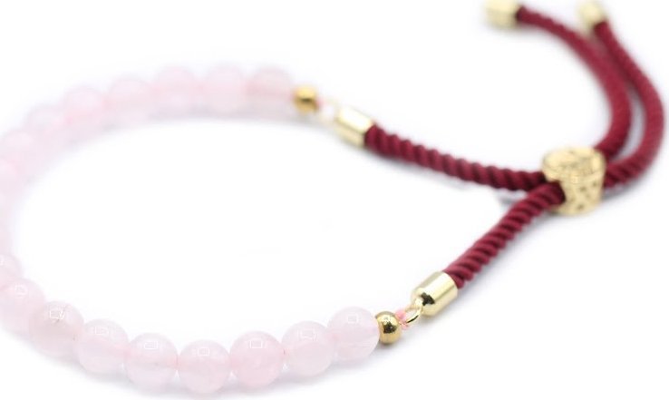 Lovrin Bransoletka sznurkowa - Kwarc Różowy - Złoto