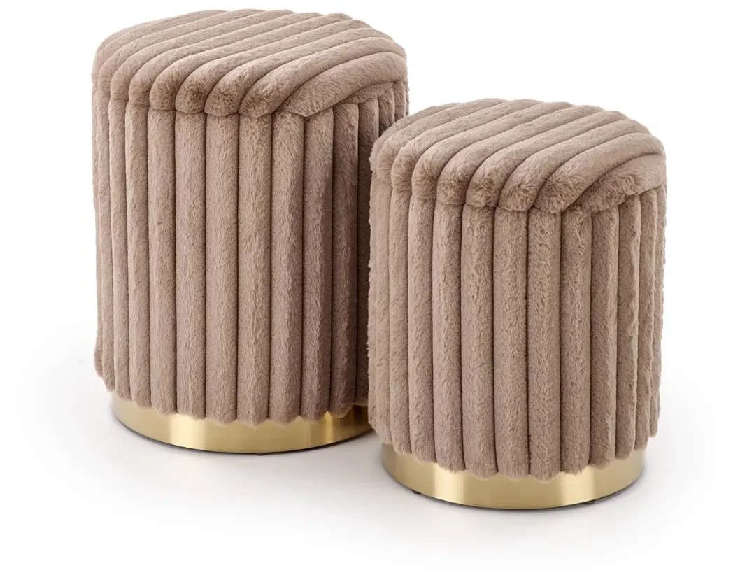 Zestaw puf FIDO cappuccino/złote ze schowkiem HALMAR