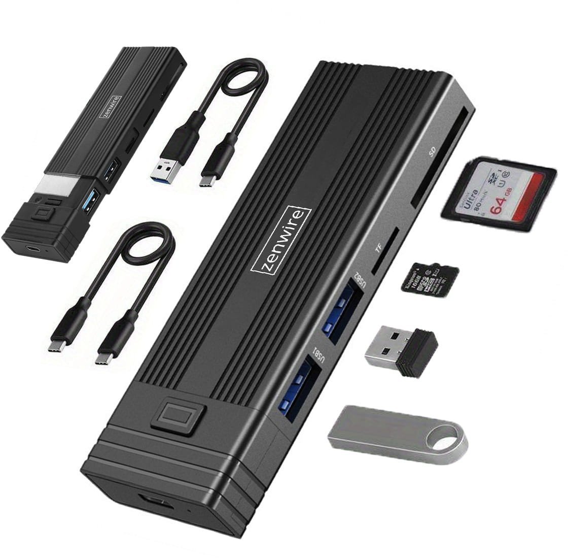 Obudowa na dysk HUB USB-C 7w1 SSD M.2 NVME PCIE SATA SD Adapter Kieszeń M2 Zenwire HUB63