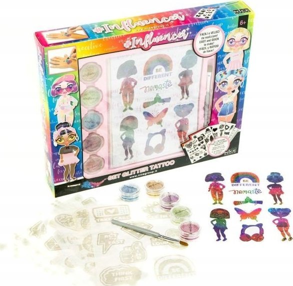 Nice Brokatowe tatuaże Influencer zestaw 7 arkuszy Nice