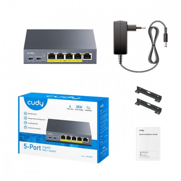 cudy Przełącznik GS105P 5-Port Gigabit PoE+ Switch 36W