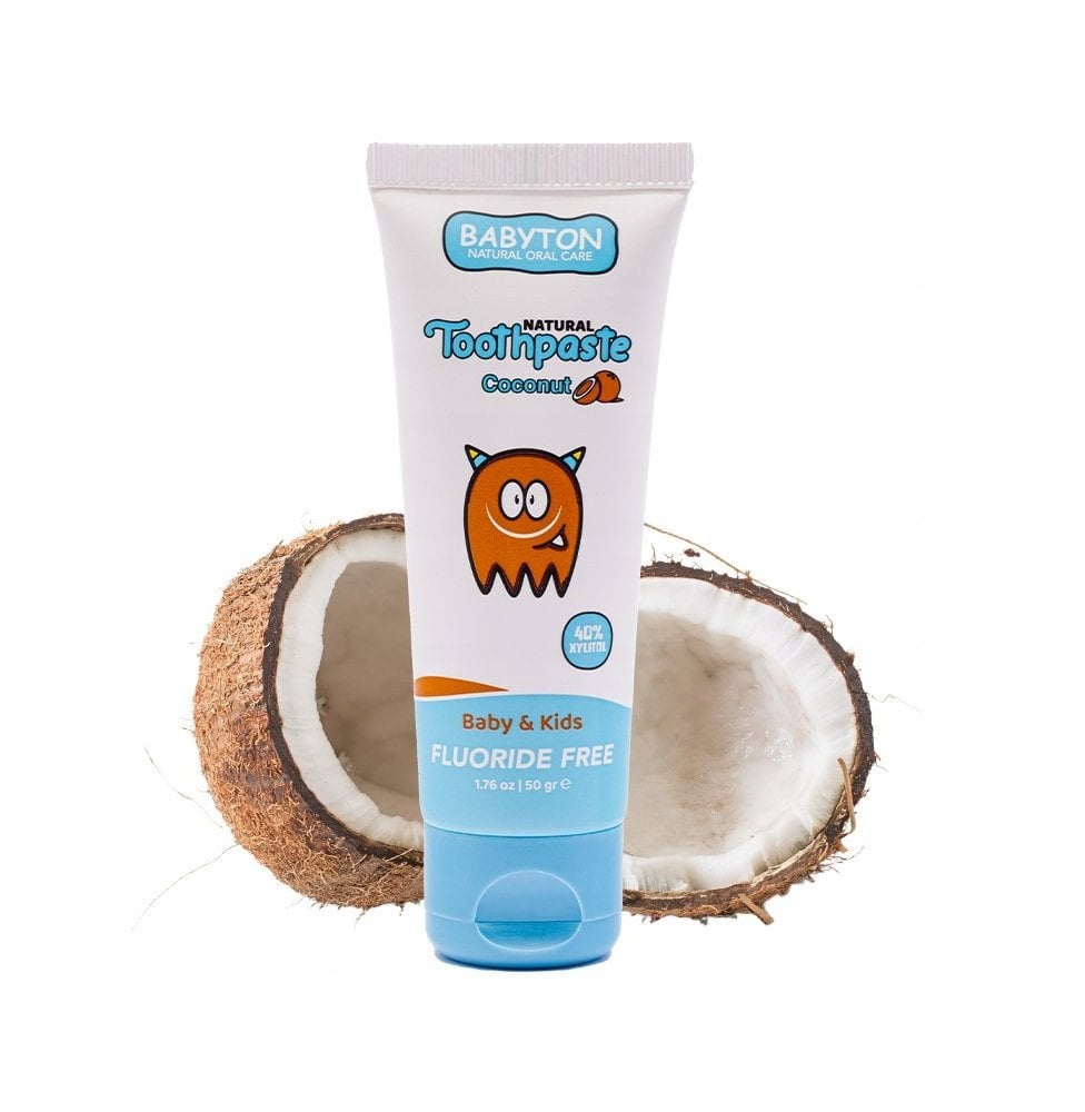 Babyton, Naturalna pasta do zębów dla dzieci o smaku kokosowym bez fluoru, 6m+, 50 g