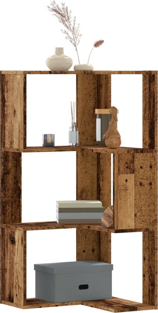 vidaXL 3-poziomowy regał narożny, stare drewno, 50x50x102 cm