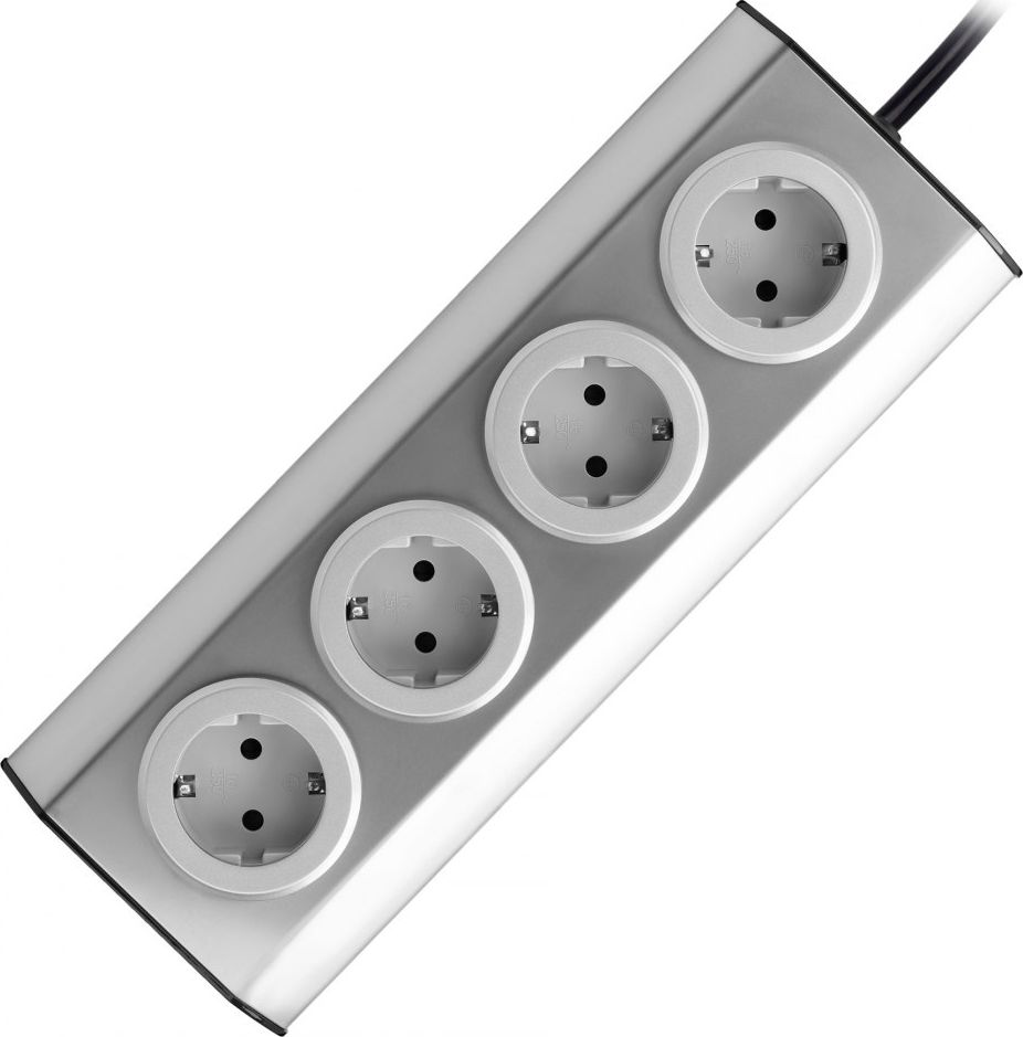 Orno Gniazdo meblowe, kuchenne montowane na rzepy 4x2P+Z schuko, INOX z przewodem 1,5m.