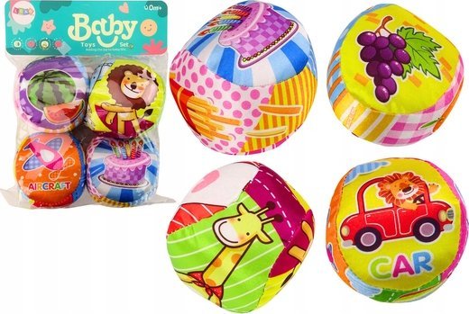 LeanToys Miękkie Piłeczki Kolorowe Edukacyjne Grzechotka Piłki 4szt. Zestaw