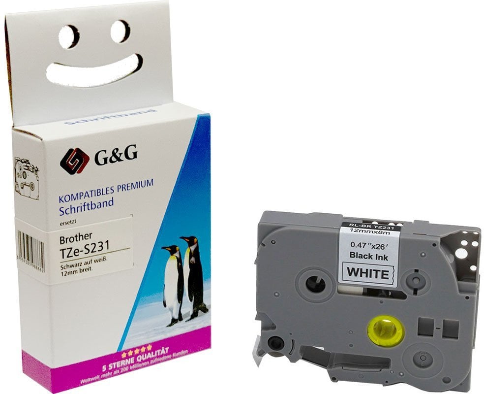 G&G Schriftband 12mm x 8m sw-ws Komp. m. Brother TZe-S231