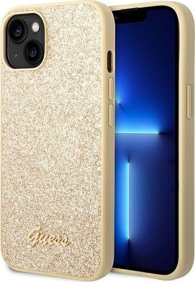 Guess Guess Glitter Flakes Metal Logo Case - Etui iPhone 14 (złoty)