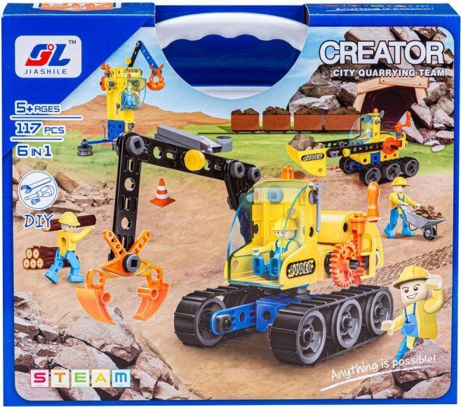 Klocki Konstrukcyjne, Maszyny, Pojazdy Budowlane, Auto, Helikopter, Dźwig, Samochód Do Rozkręcania I Skręcania 6w1