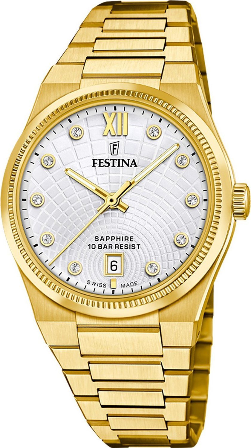 Zegarek damski Festina F20058-1 CYRKONIE złoty