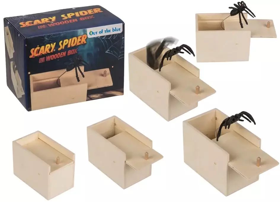 Wyskakujący Pająk z Drewnianego Pudełka - Psikus na Halloween