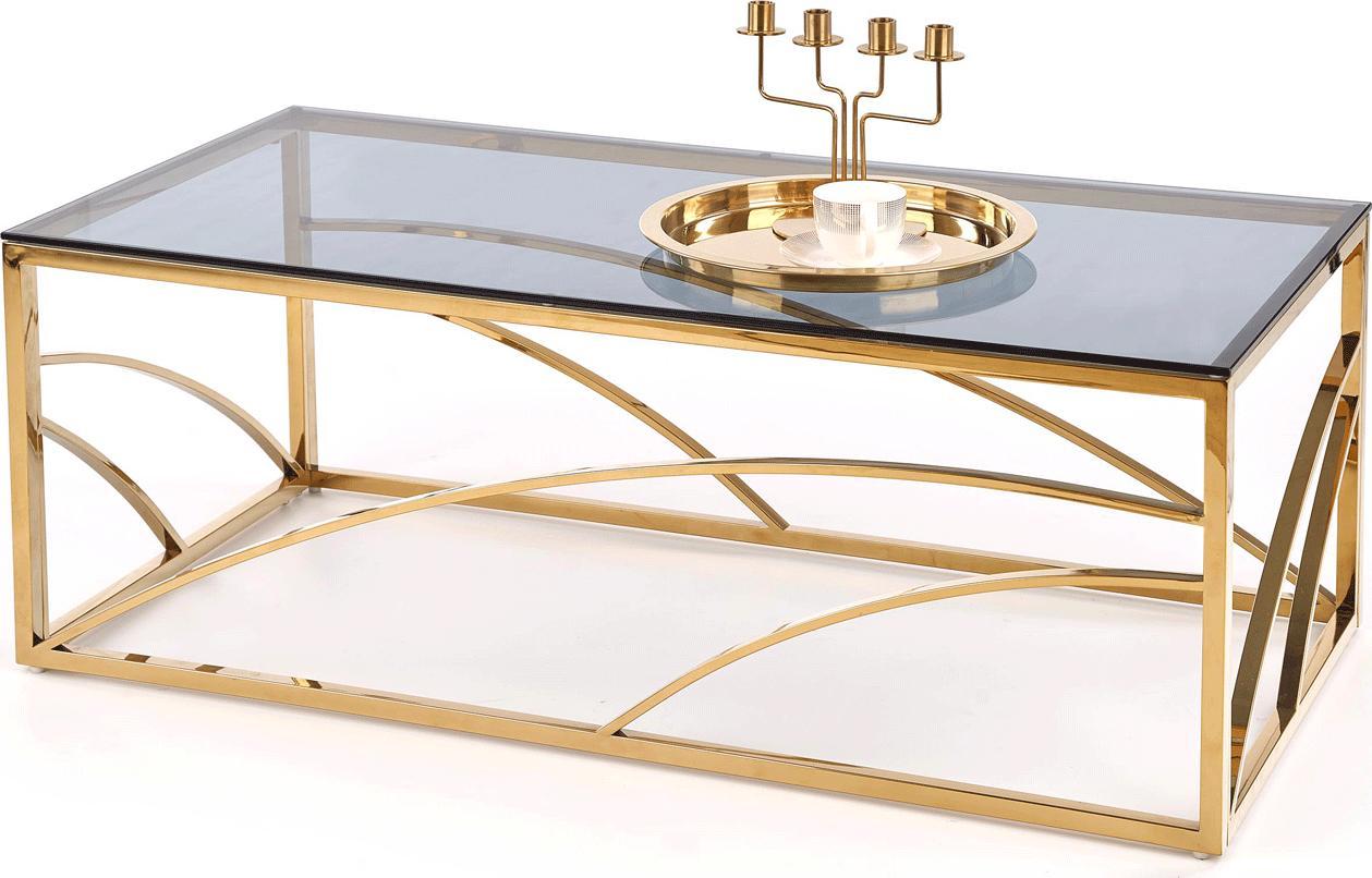 Elior Szklana ława w stylu glamour Cristal 2X - Złota