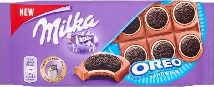 Milka Oreo Sandwich Czekolada mleczna z ciastkami kakaowymi z nadzieniem o smaku waniliowym 92 g